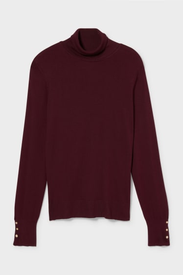 Women - Polo neck jumper - dark red
