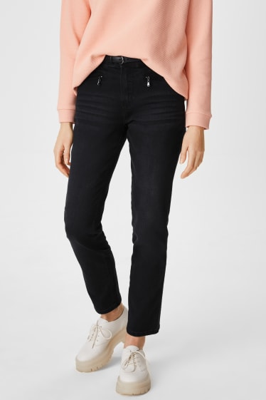 Damen - Straight Jeans Classic Fit mit Gürtel - schwarz