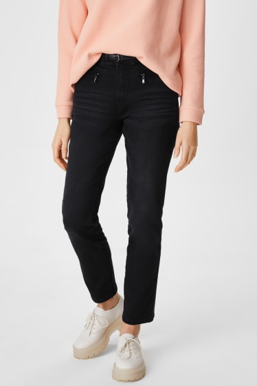 Women - Straight jeans classic fit with belt - black