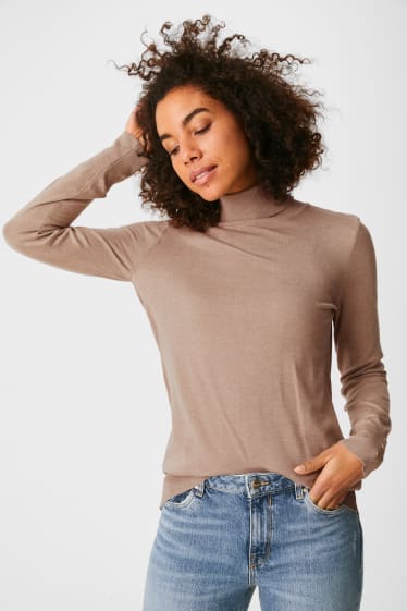 Women - Polo neck jumper - light brown