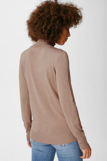 Women - Polo neck jumper - light brown