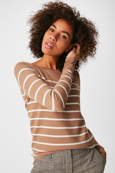 Women - Jumper - striped - beige