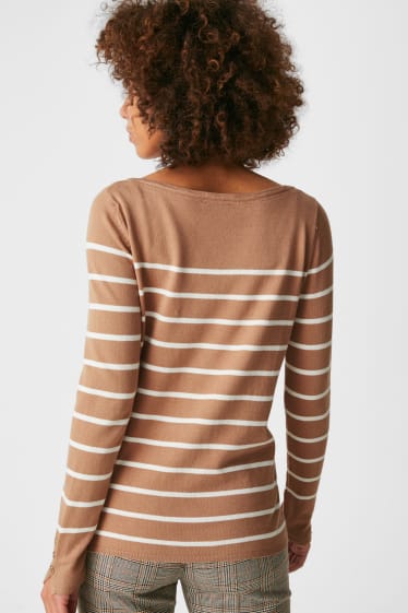 Women - Jumper - striped - beige