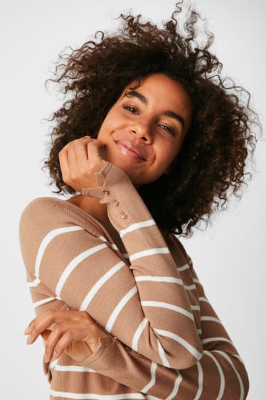 Women - Jumper - striped - beige