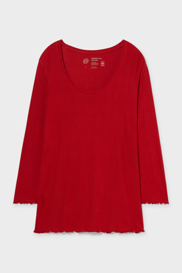 Kobiety - Koszulka z długim rękawem basic - ciemnoczerwony