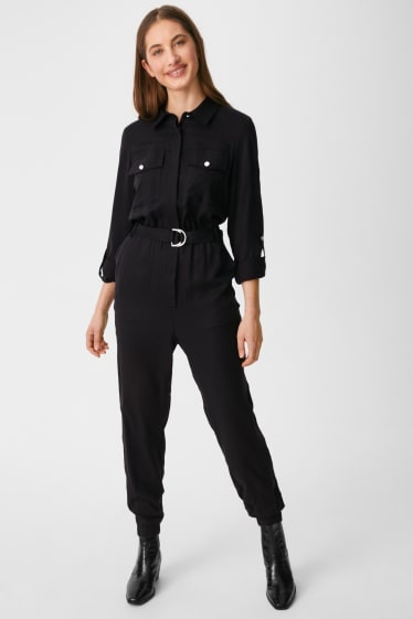 Damen - Lyocell-Jumpsuit - schwarz