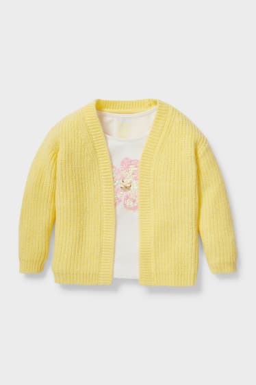 Bambini - Set - maglia a maniche corte e cardigan - 2 pezzi - bianco / giallo