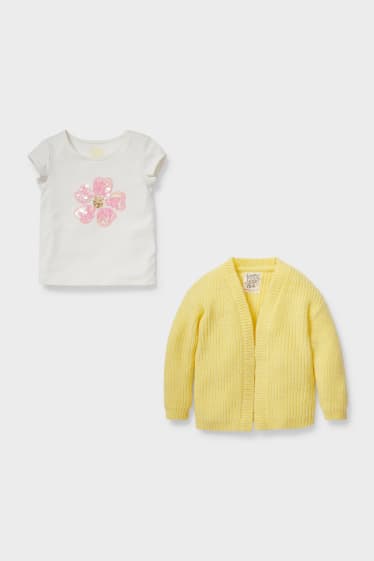 Children - Set  short sleeve top and cardigan - 2 piece - white / yellow