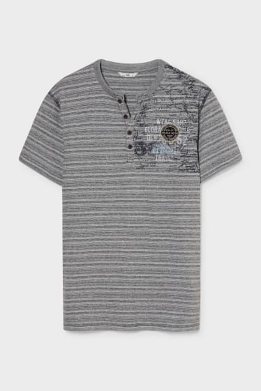 Men - T-shirt - striped - dark blue