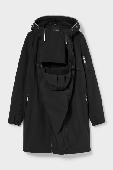 Women - Maternity softshell jacket with baby pouch - lined - black