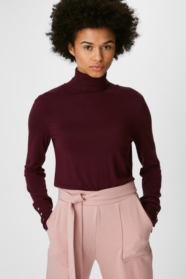 Women - Polo neck jumper - dark red
