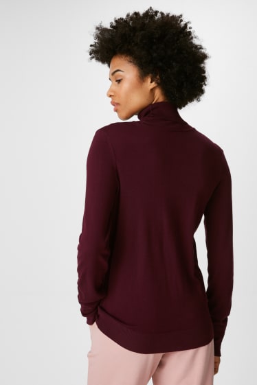 Women - Polo neck jumper - dark red