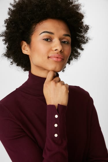 Women - Polo neck jumper - dark red