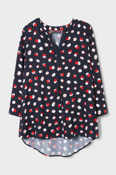 Women - Blouse - polka dot - dark blue