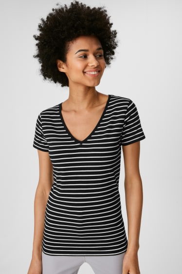 Dames - Basic T-shirt - gestreept - zwart / wit