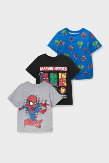 Kinderen - Set van 3 - Marvel - T-shirt - licht grijs-mix
