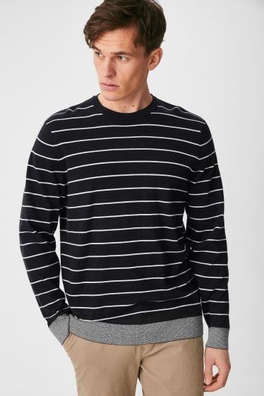 Men - Jumper - striped - dark blue