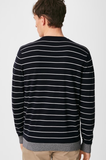 Men - Jumper - striped - dark blue