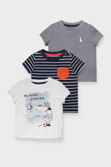 Baby's - Set van 3 - baby-T-shirt - donkerblauw / wit