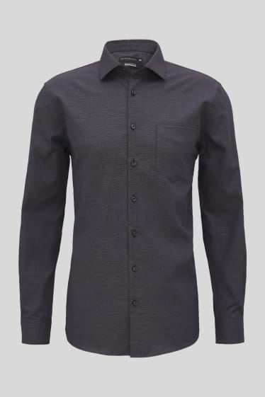 Men - Business shirt - regular fit - cutaway collar - black / white