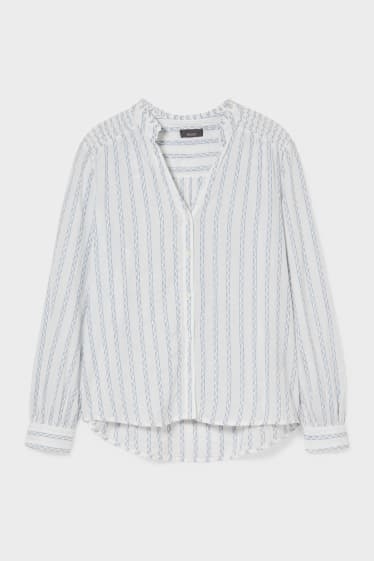 Women - Blouse  - Striped - white / light blue