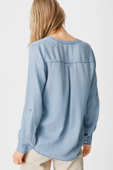 Kobiety - Bluzka z tkaniny lyocell - dżins-jasnoniebieski
