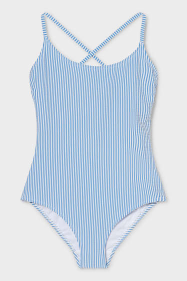Women - Swimsuit - Striped - white / blue