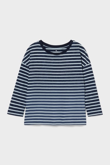 Women - Long Sleeve Top - Striped - dark blue