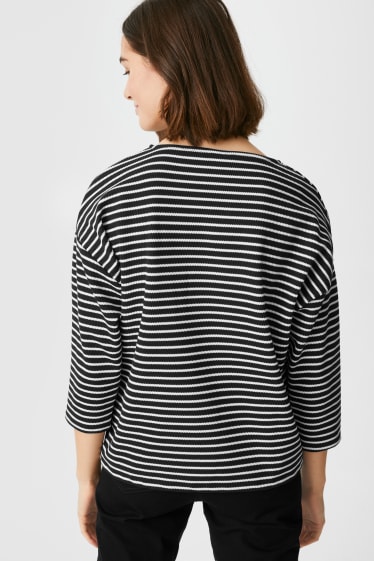 Women - Long sleeve top - striped - dark blue / white