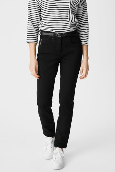 Dames - Straight jeans met riem - zwart