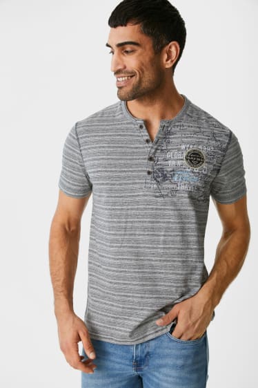 Men - T-shirt - striped - dark blue