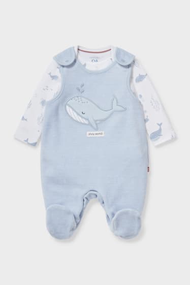 Babys - Strampler-Set - 2 teilig - blau / weiss