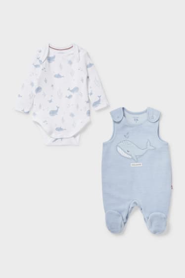 Niemowlęta - Zestaw niemowlęcy ze śpioszkami - 2 części - niebieski / biały