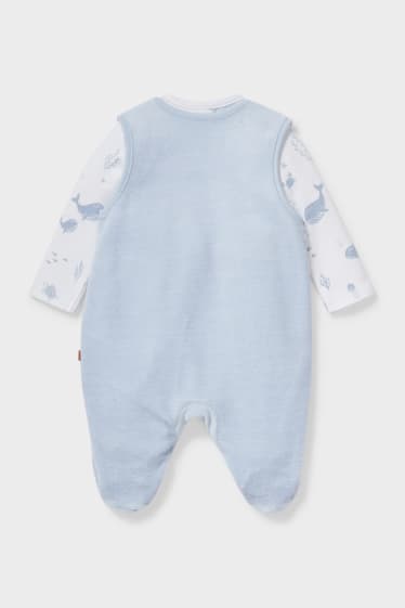 Babys - Strampler-Set - 2 teilig - blau / weiss