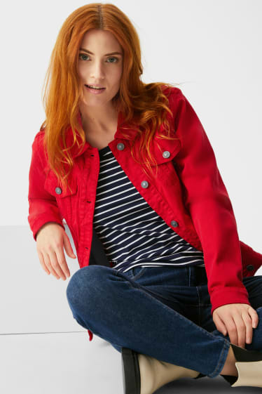 Women - Basic T-shirt  - striped - blue / white