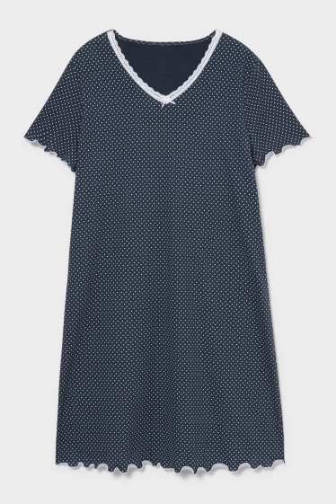 Damen - Bigshirt - gepunktet - dunkelblau / weiß