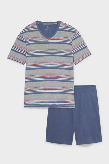 Heren - Pyjama - blauw / grijs
