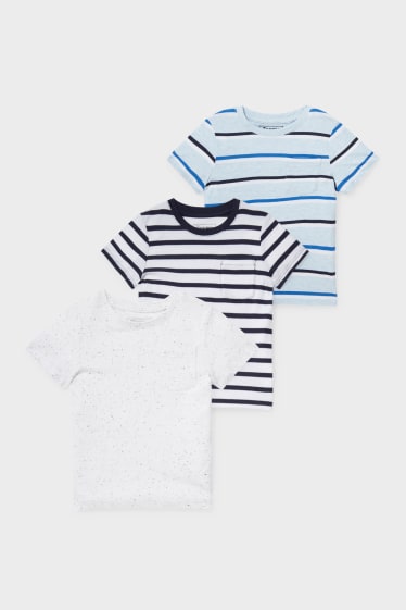 Kinderen - Set van 3 - T-shirt - wit / blauw