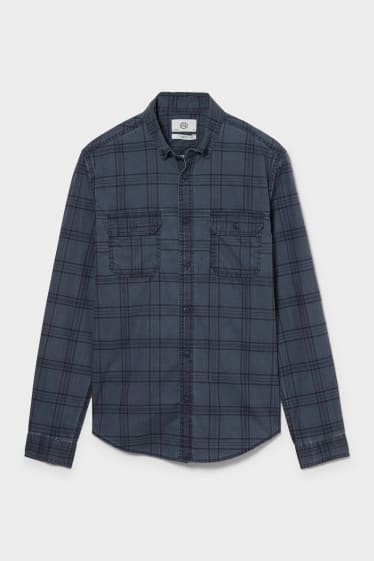 Heren - Overhemd - Slim Fit - button down - geruit - donkerblauw
