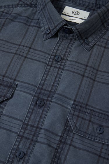 Heren - Overhemd - Slim Fit - button down - geruit - donkerblauw