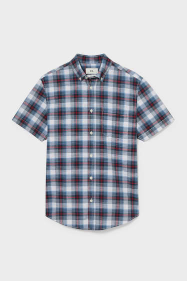 Men - Shirt - Slim Fit - Button-Down Collar - Check - blue / white