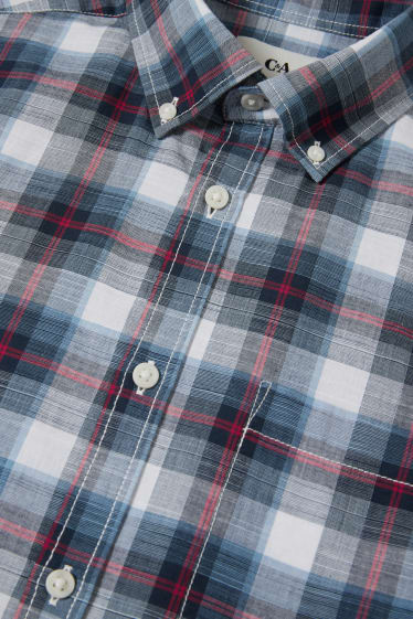 Men - Shirt - Slim Fit - Button-Down Collar - Check - blue / white