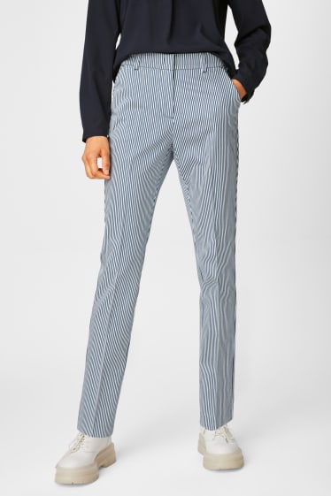 Women - Trousers - striped - white / blue