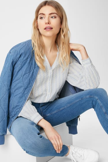 Women - Blouse  - Striped - white / light blue