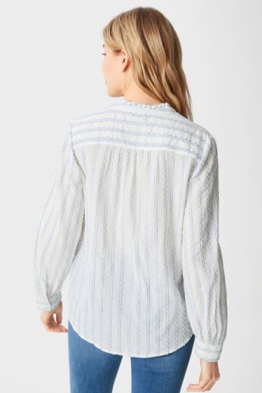 Women - Blouse  - Striped - white / light blue