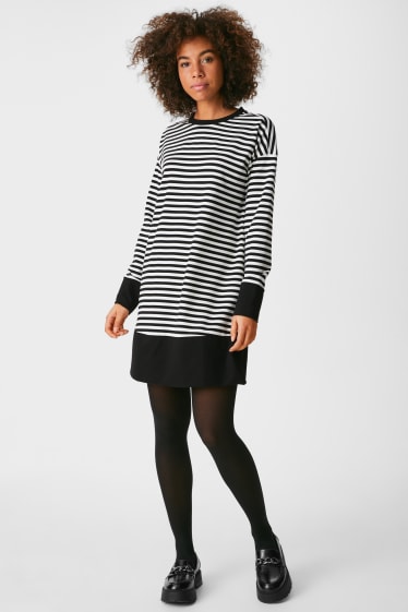 Women - Shift dress - striped - white / black
