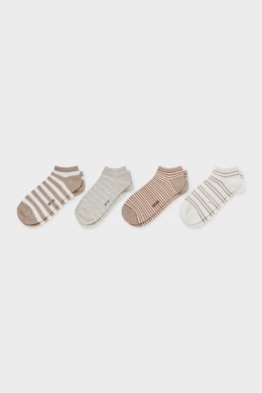 Femmes - Lot de 4 - chaussettes de sport - rayées - beige chiné