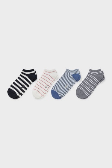 Femmes - Lot de 4 - chaussettes de sport - rayées - bleu foncé