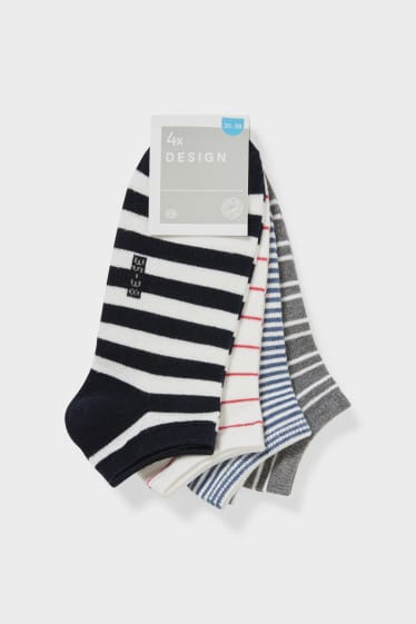 Femmes - Lot de 4 - chaussettes de sport - rayées - bleu foncé