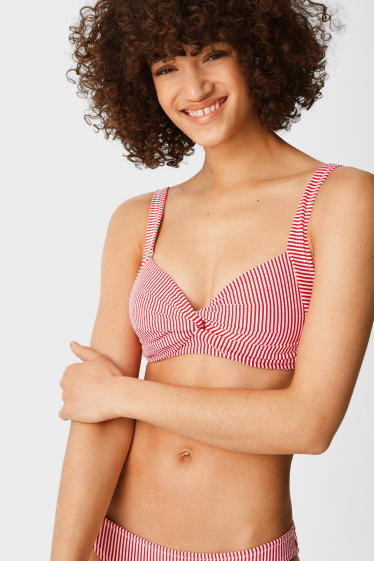 Mujer - Top de bikini - con relleno - De rayas - blanco / rojo